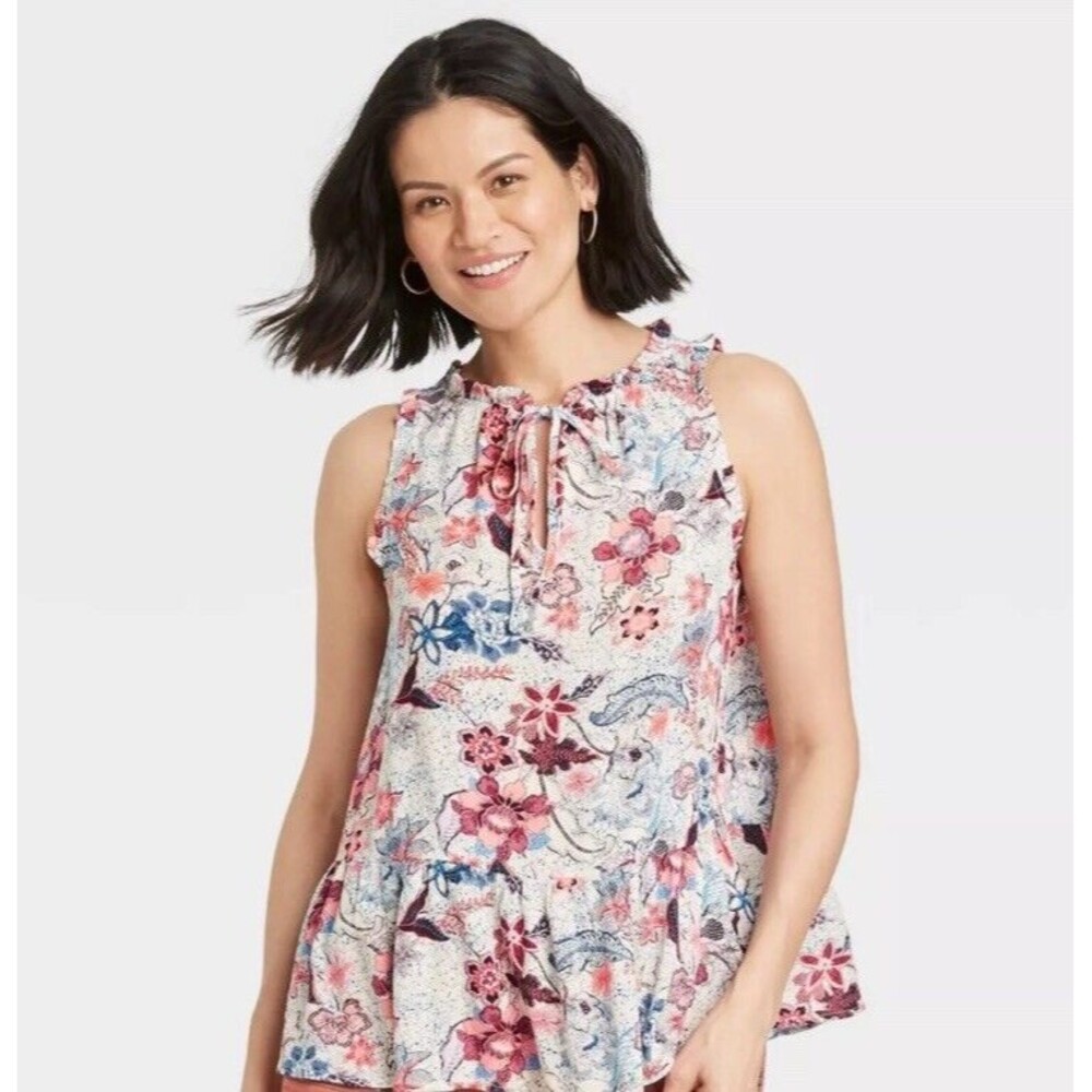 Knox Rose Floral Red White Blue Skirted Blouse Plus Size XXL